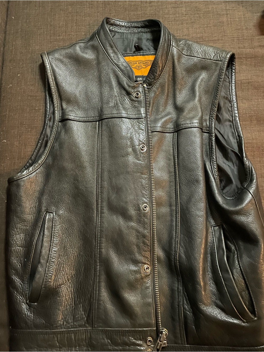 Dream Apparel Black Leather Vest with Front Zip